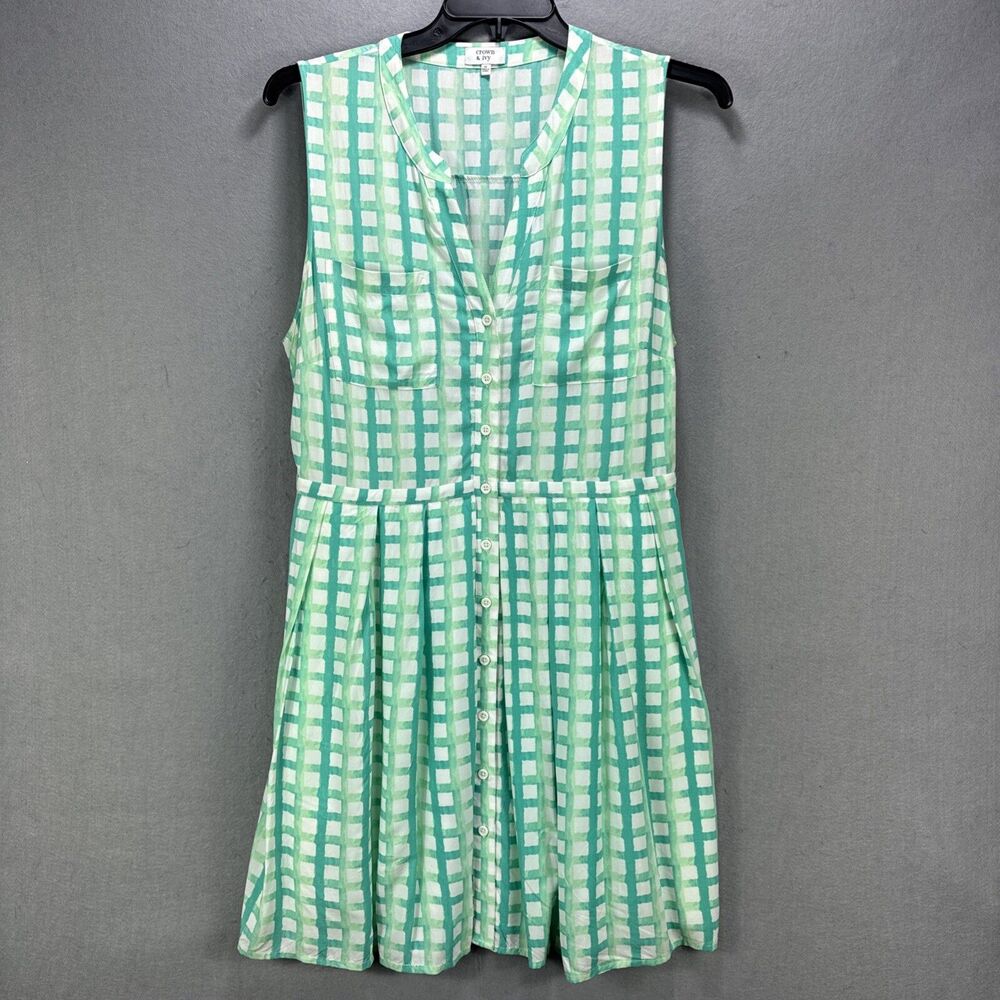 Crown  and Ivy Dress Woman's 16 Green & White Checked Flowy Preppy Summer Cool